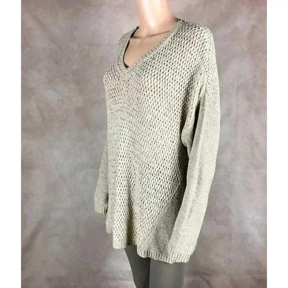 Women’s CALVIN KLEIN Beige Loose V-neck Sweater NEW - Picture 9 of 11